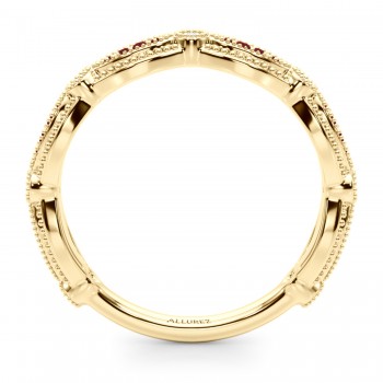 Antique Style Lab Ruby & Lab Grown Diamond Wedding Ring Band 18K Yellow Gold (0.20ct)